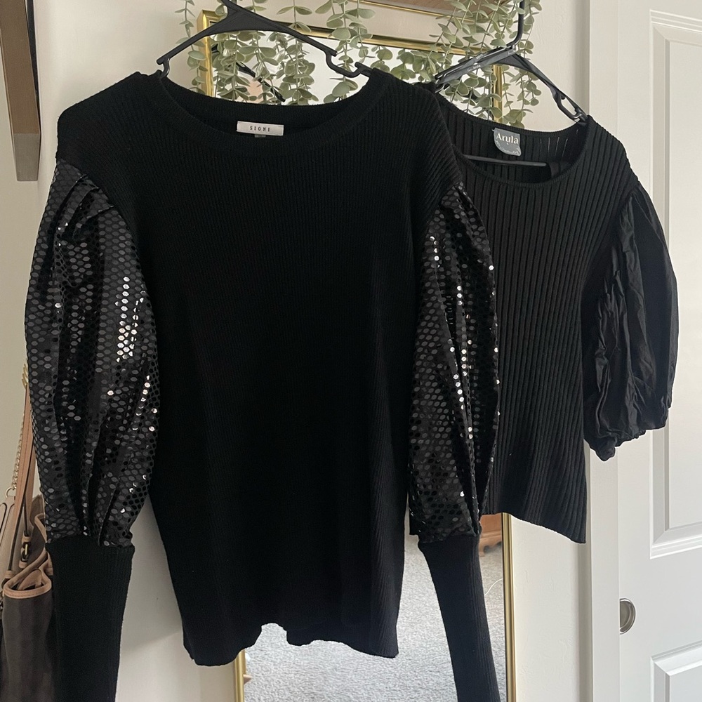 Black Sequin & Puff-Sleeve Women's Top Bundle